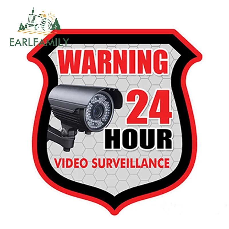 EARLFAMILY Warning 24 Hour Video Surveillance Security Alarm DIY Decal Car Sticker Waterproof Car Styling Sign Graphics