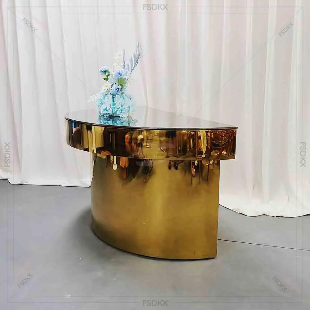 FSDKX Half Round Shiny Gold Wedding Dining Table Bride and Groom Decorative Table
