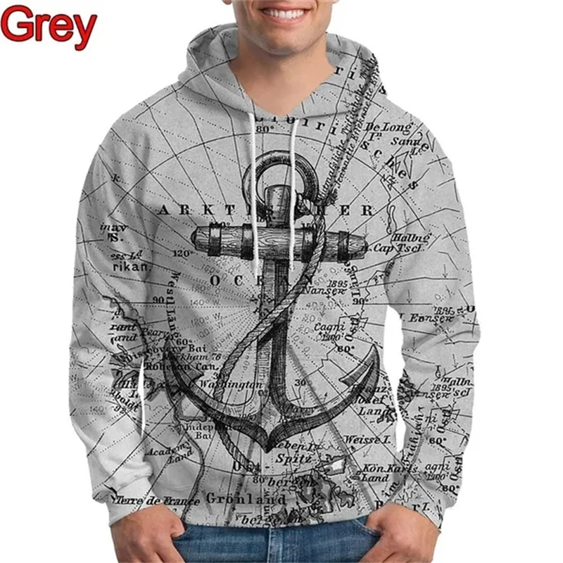 Men Fashion Cool Hoodie Nautical Anchor 3d Print Hoodies Casual Funny Long Sleeves Fashion Pullover Hoodies Unisex Sweatshirts