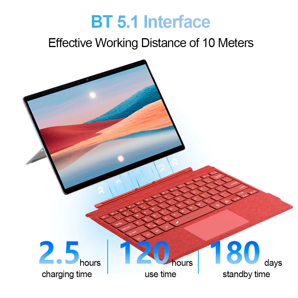 

Microsoft Surface Keyboard Pro 3/4/5/6/7 BT 5.1 Colourful Backlit Magnetic Slim 10m Range Design for Surface Pro Keyboard