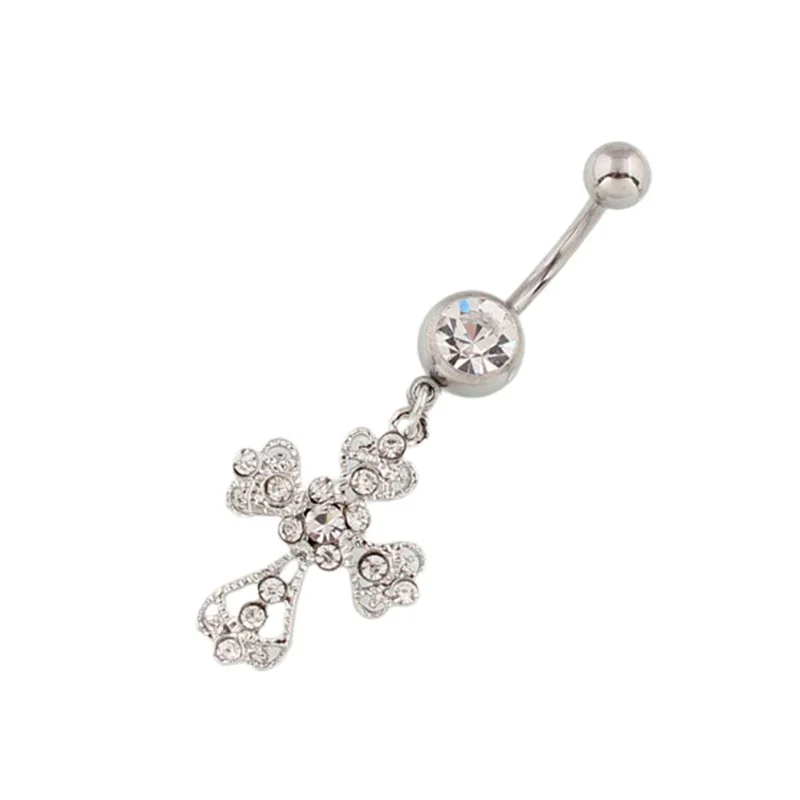 الفولاذ المقاوم للصدأ الصليب قلادة السرة مسمار موضة كريستال حجر الراين البطن زر خواتم للنساء الجسم مثير ثقب المجوهرات #2