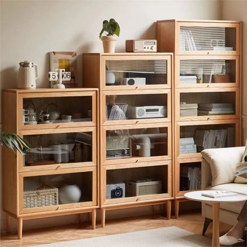 

Customizable Black Walnut Bookcase Oak Multi-layer Flap Door Side Cabinet Storage Glass Cabinet