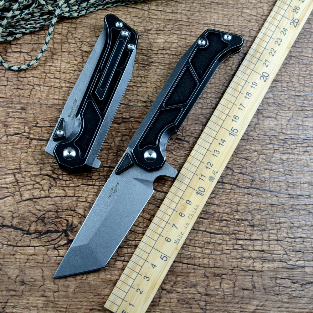 

TWOSUN TS564 Folding Knife 14C28N Blade Ceramic Ball Bearing Washer Black Titanium Handle Outdoor Camping Hunting