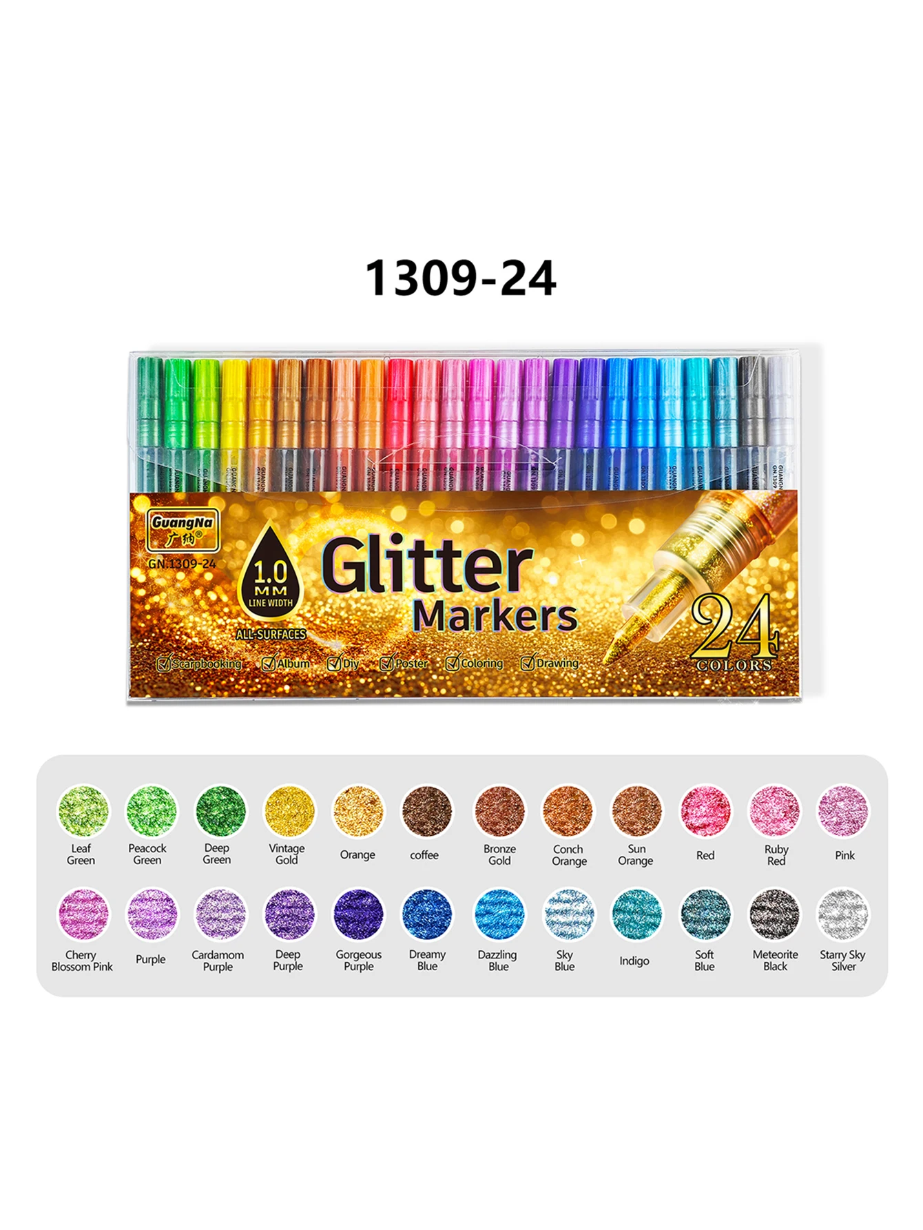 24-Farben 1,0mm Stiftspitze Glitzermarker, Leuchtende Farben mit Mischbarem Aquarellstift, Unverzichtbar für Buchskizzen und Zeichnungen – Detail 11
