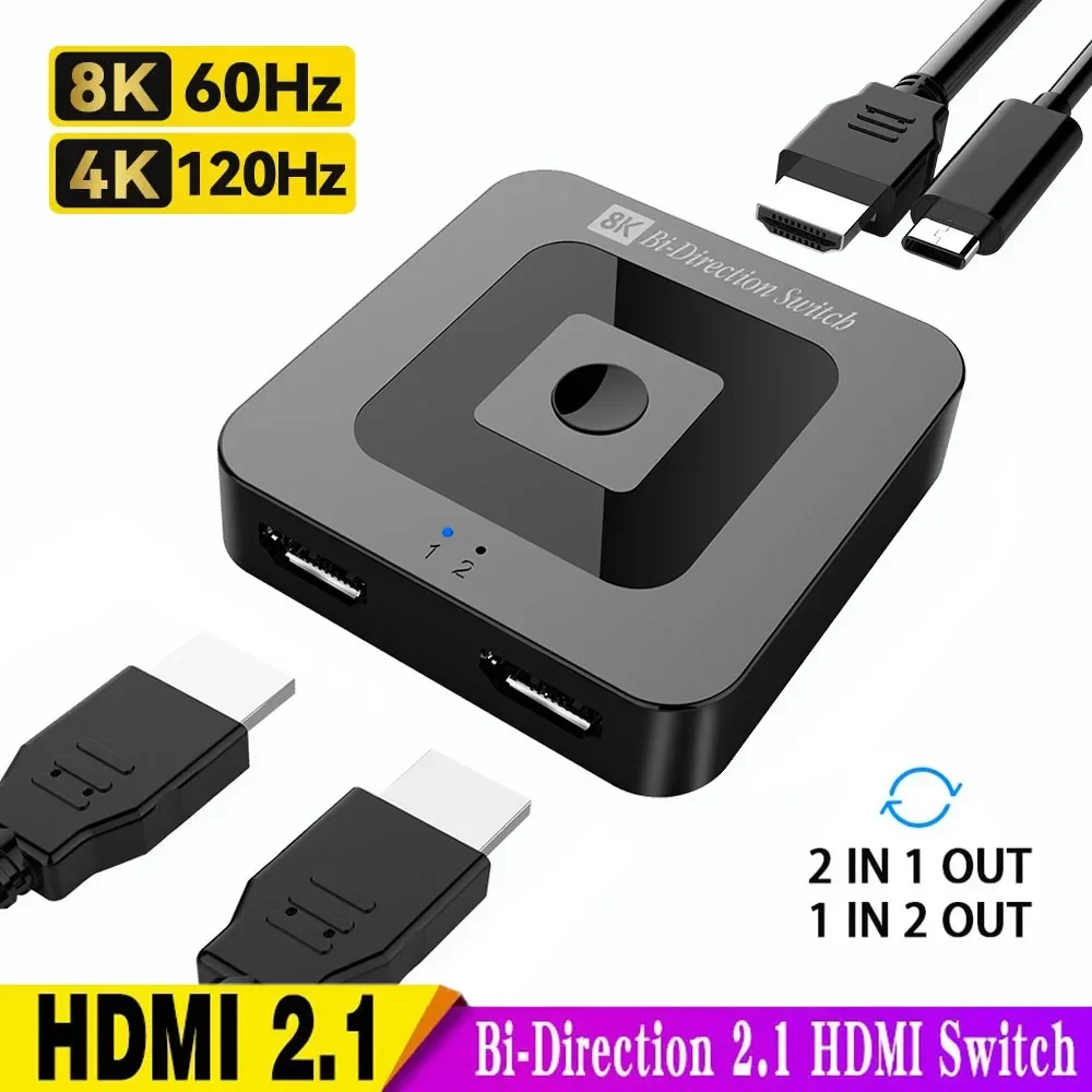 Rozdzielacz zgodny z 8K HDMI Przełącznik dwukierunkowy 4K 144 Hz 2 wejścia 1 wyjście do telewizora Xbox PS5 Kabel zgodny z HDMI Monitor Projektor HDM