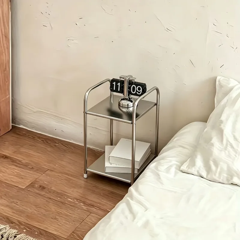 Modern Stainless Steel Side Table Storage Home Storage Rack Space-Saving Design Perfect for Sofa Kitchen Practical Storage Rack