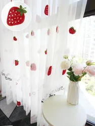 Modern Minimalist Fruit Tulle For Kitchen Bedroom Cute Strawberry Embroidery Curtains For Bedroom for Living Room Home Decor