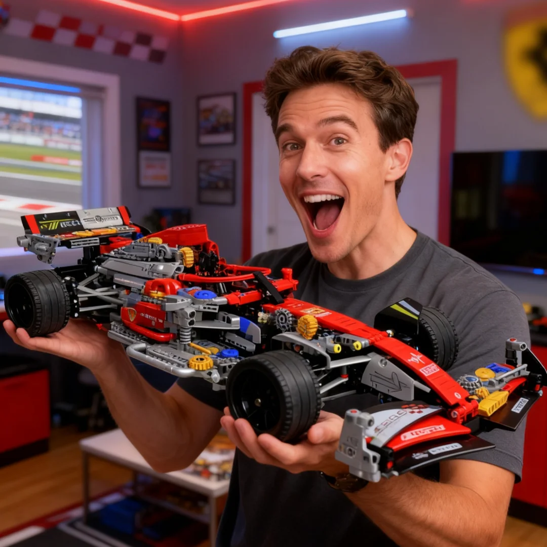 

1100+/PCS assembly toy set, semi-mechanical red formula racing car, luxurious technological high-difficulty assembly racing car