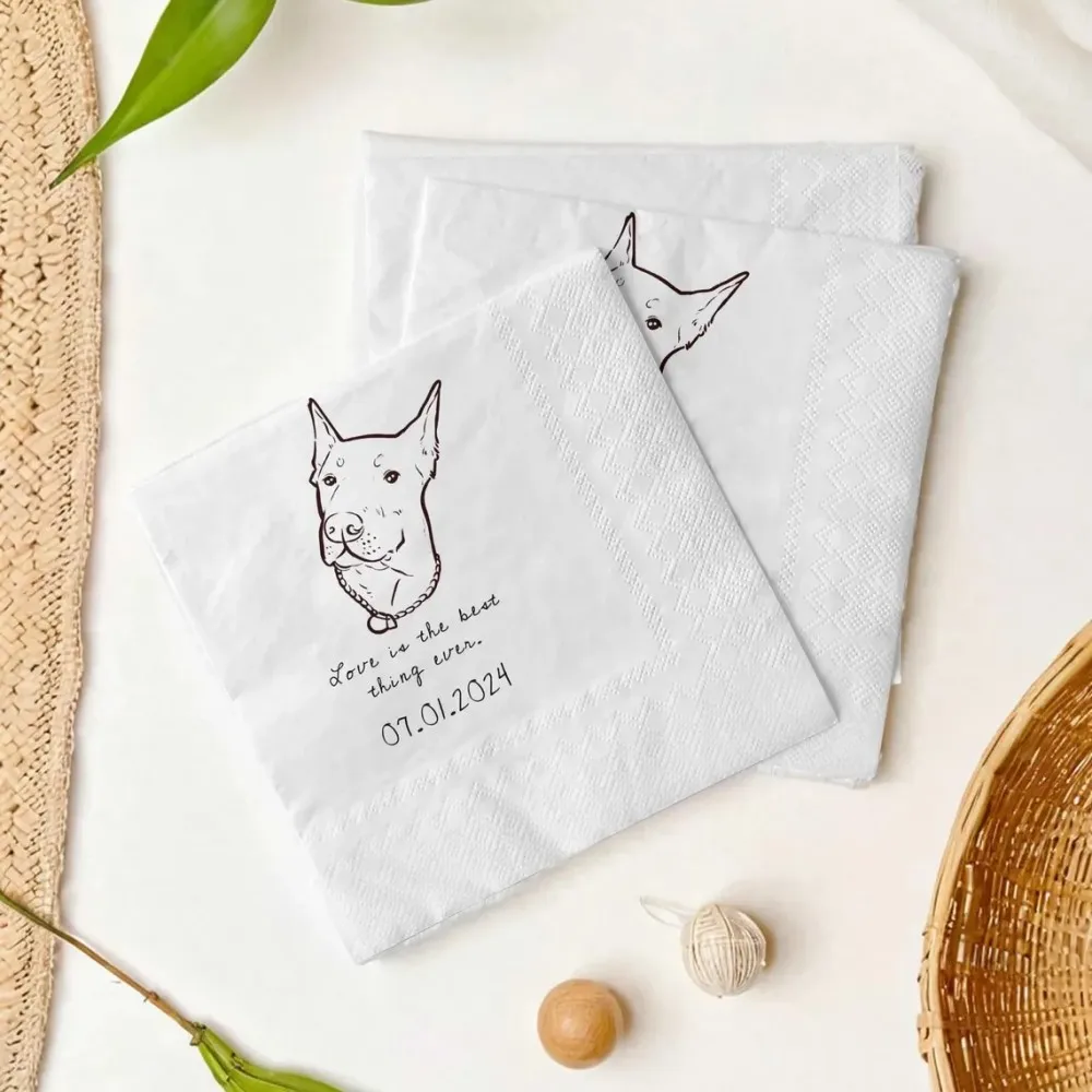 50pcs Custom Pet Wedding Cocktail Napkins,Pet Portrait Birthday Napkins,Customized Dog Wedding Napkins,Bridal Shower,Engagement