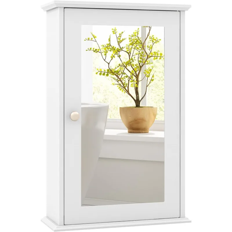 

Bathroom Medicine Cabinet with Mirror, Wall Mounted Single Mirror Door Storage Cabinet w/Adjustable Shelf