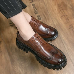 Luxury Wedding Brogue Dress Thick Sole Men Brand Leather Office Business Spring Autumn Designer Male Footwear Formal Party Shoes