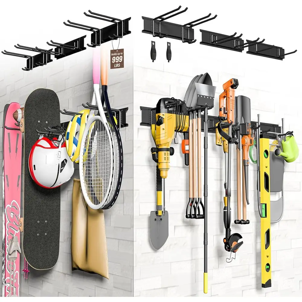 

96-Inch Metal Wall-Mounted Tool Organizer with 6 Rails and 12 Hooks for Garage and Garden Storage