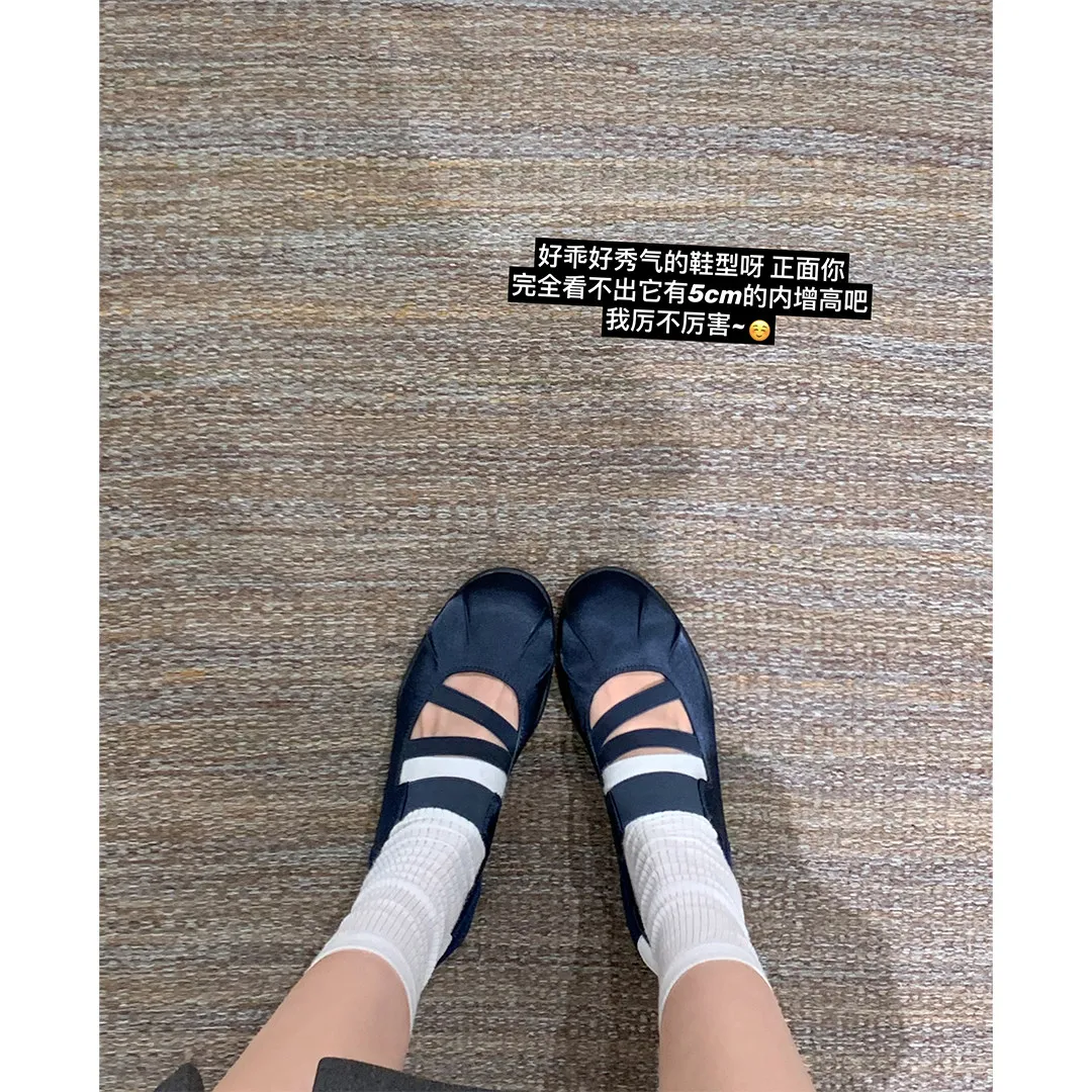 Women Hollow Strap Platform Mary Janes Heel Slip On Soft Casual Walking Shoes Daily Outdoor Footwear Beige Pink Navy Three Color