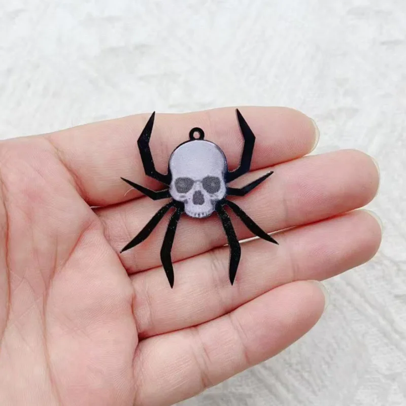 10pcs Acrylic Printed Halloween Spider Web Bat Pumpkin Skull Pendant DIY Jewelry Pendant Accessories image 2