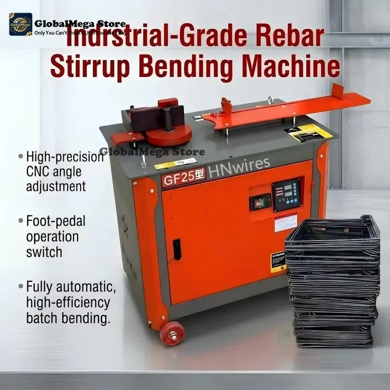 2026 Latest CNC Stirrup Bending Machine GF25 for Rebar 4-22mm Automatic Steel Bar Bender with 3KW Pure Copper Motor Compact