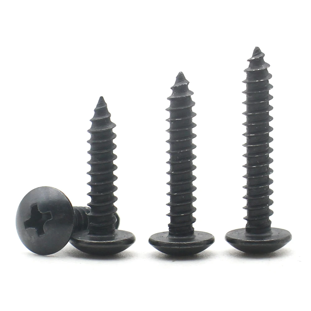 10pcs M3 M3.5 M4 M5 M6 Black Zinc Plated 304 Stainless Steel Phillips Truss Head Cross Recessed Mushroom Head Self Tapping Screw