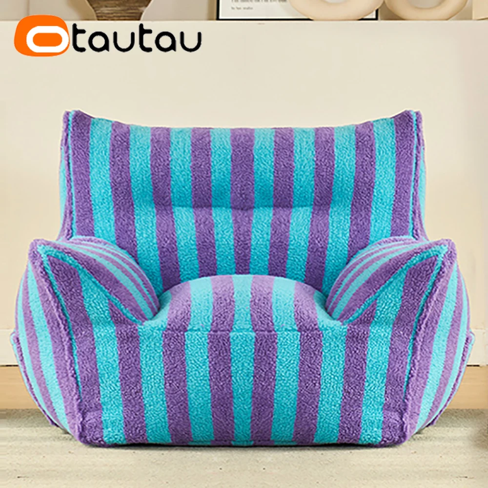 OTAUTAU Faux Cashmere Fleece Bean Bag Cover Without Filler Lazy Floor Sofa Couch Pouf with Ottoman Frameless Furniture SF154