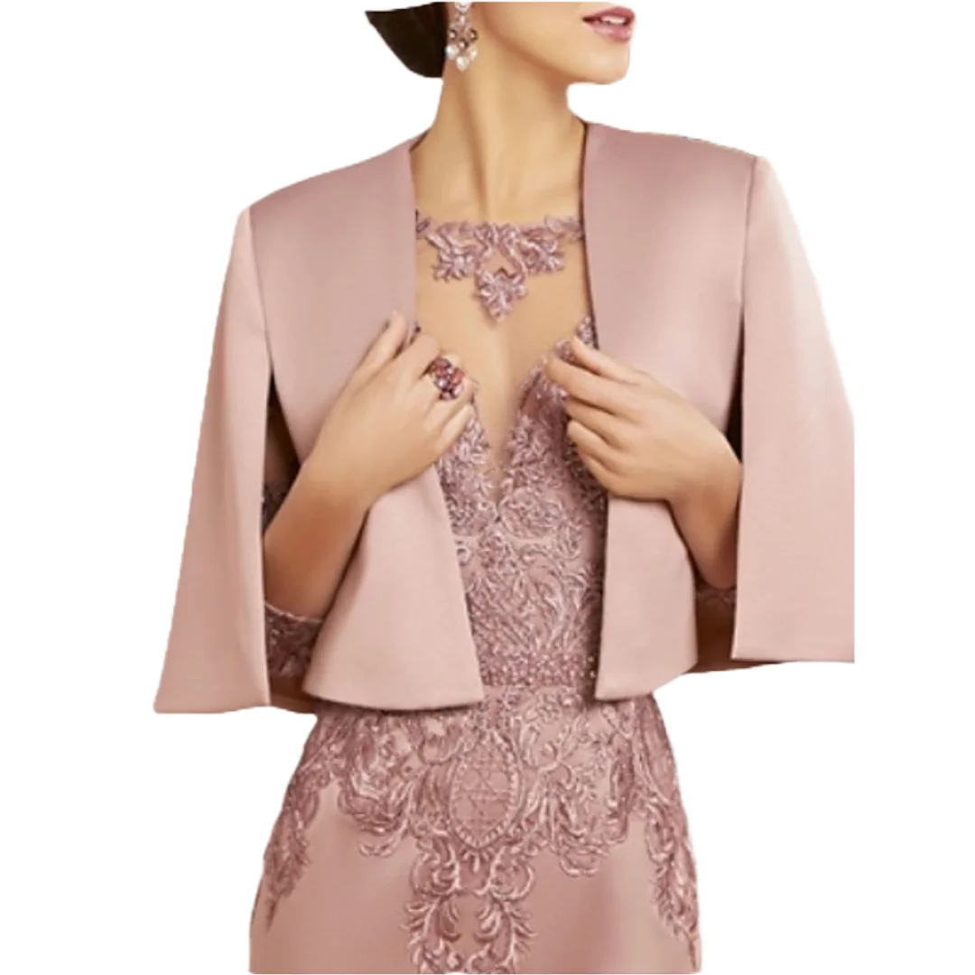 Elegant Mother of the Bride Dress in Dusty Rose Lace Knee Length Sheer Sleeves Matching Bolero Jacket Wedding Guest Attire Women