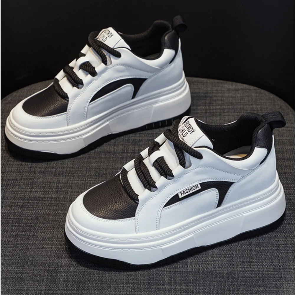 

Little White Shoes Women's Autumn Thick Sole Black White Casual Shoes Womens New Panda Sports Plush Cake Single Shoes Sneakers