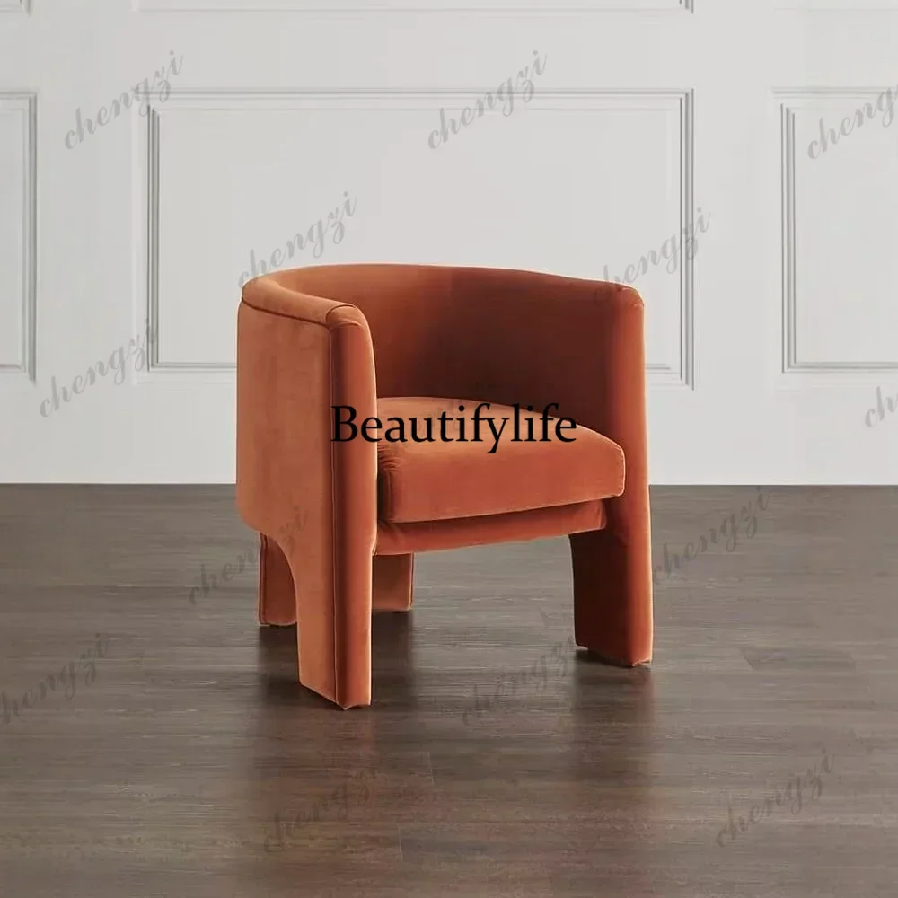 132 Modern Simple Caramel Velvet Single Leisure Chair Curved Bucket Chair Light Luxury Living Room Bedroom Sofa Chair