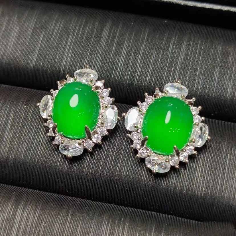 Fashion natural high-ice kind of king green chalcedony earrings