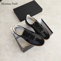 Mrxmus Dutit 2024 New Women Genuine Leather Splice Lacing Flats Shoes Casual Simple All-match Moral Training Shoes Chic Sneaker