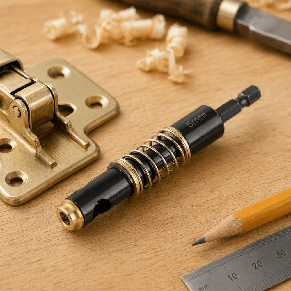 Spring-Loaded Guide Self Centering Drill Bit 5mm Diameter HSS Brass Material Cabinet Drill Bit 1/4 Inch Shank Black Color
