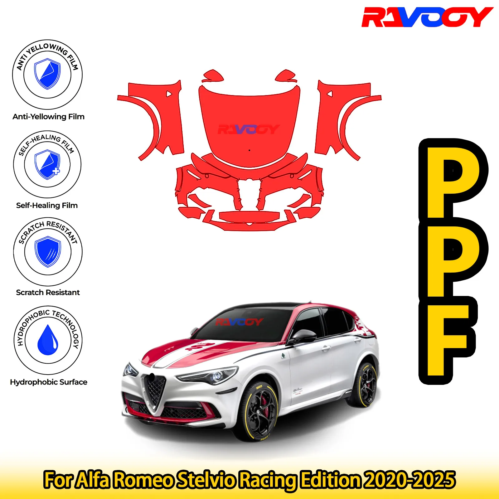 

For Alfa Romeo Stelvio Racing Edition 2020-2025 Glossy Matte Black Precut front PPF Kit Paint Protection Film