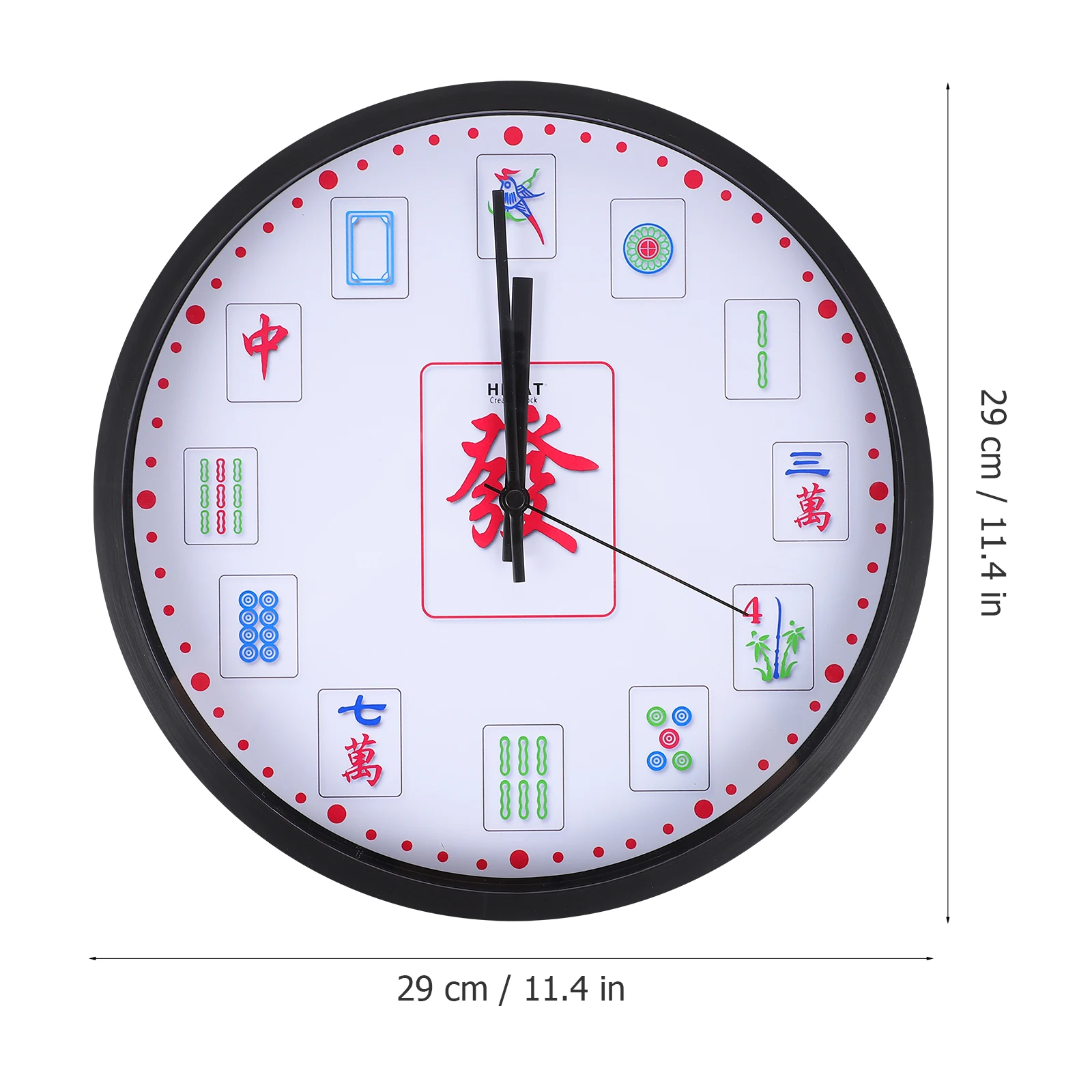 

Mahjong Wall Clock Round Abs Hanging Home Office Decorative Quartz Silent Non Ticking Easy Read Accurate Operated Round