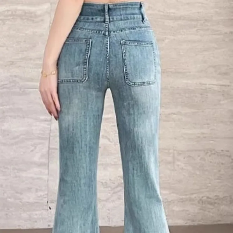 Hohe Taille, lockere Passform, Bootcut-Jeans, Damen-Doppelschnalle, neun Zähne, schlankmachende Hose mit weitem Bein, Retro-Stil, lässige Mode, TT1041