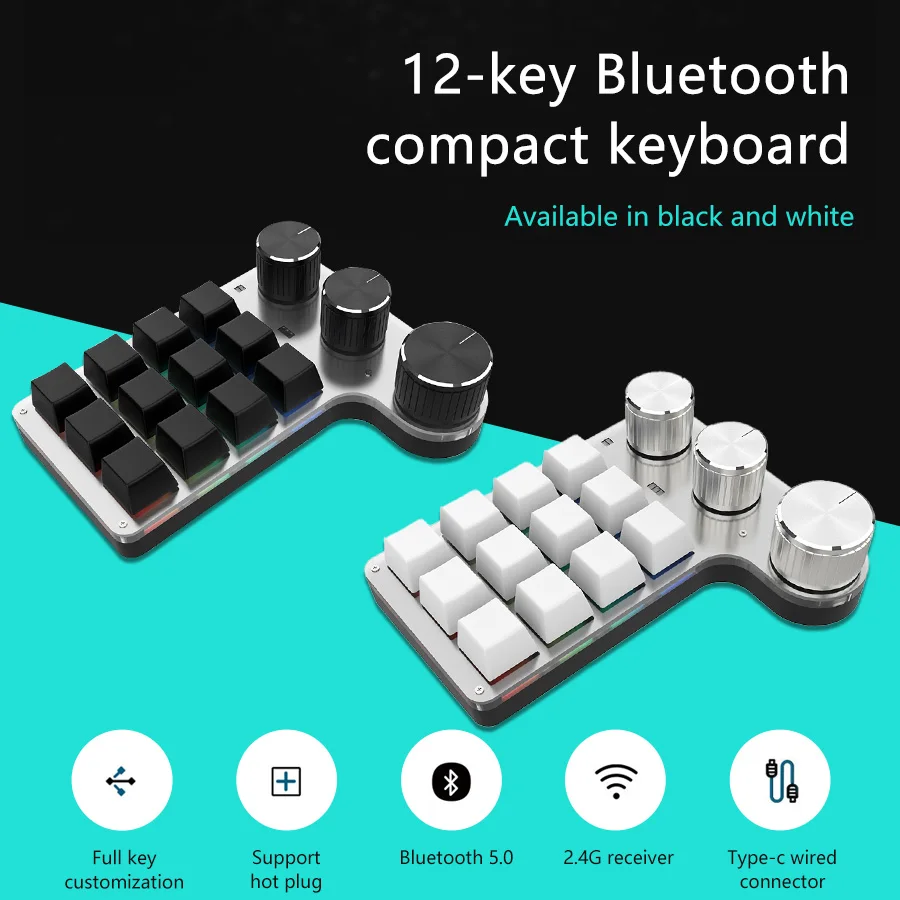 

Версия Bluetooth, 12-клавишная 3-ручная мини-механическая клавиатура для программирования макросов, игровая клавиатура, клавиатура Photoshop с возможностью горячей замены