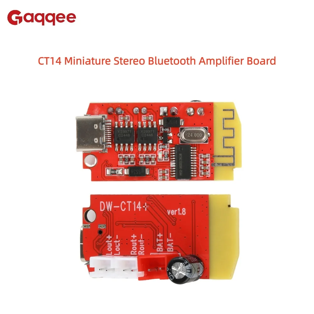 CT14 Miniatuur Stereo Bluetooth 5.2 Versterker Board DC 3.7-5V 5W + 5W Audio Module Micro USB/Type-C Interface