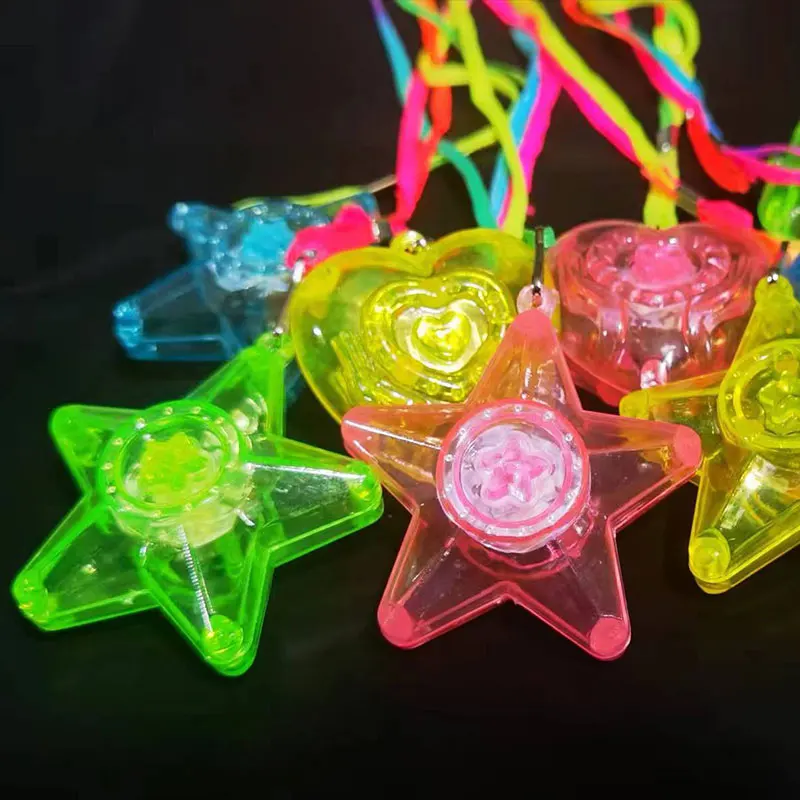 20pcs LED Light Up Necklace Pendants Star and Heart Shape Necklace Glow Luminous Necklace Kids Girls Led Flashing Necklace Party