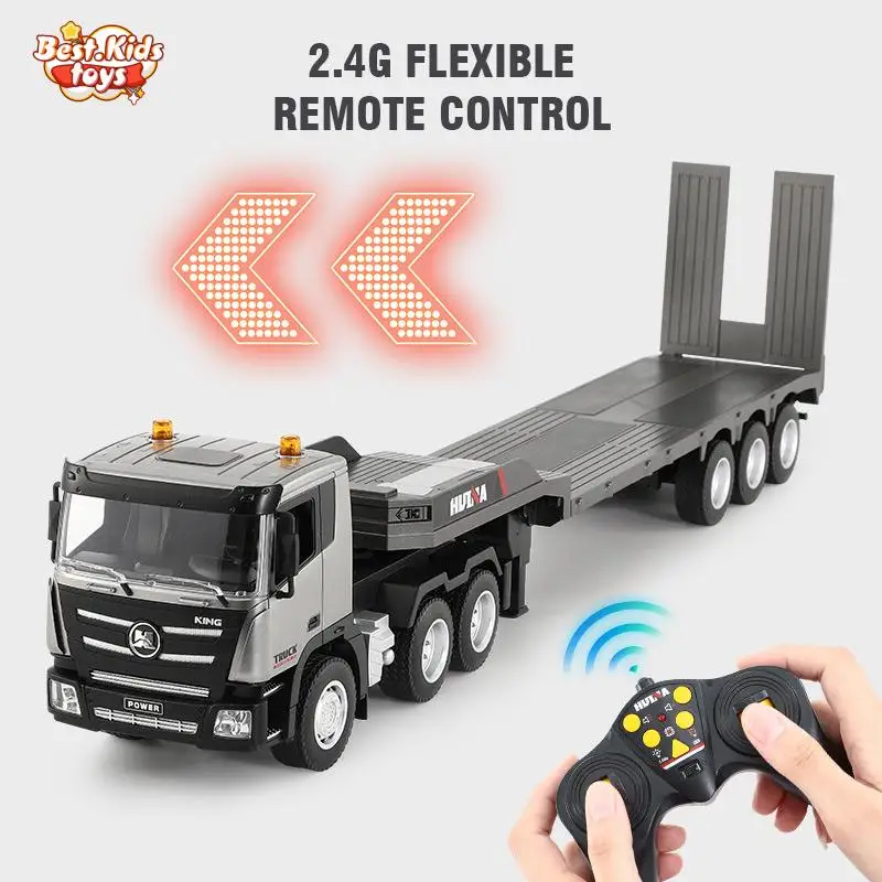 

1:24 2.4G RC Car Trailer Truck Model Alloy 9-way Semi-hung Flat Transport Engineering With Sound Lights Kids Christmas Toy