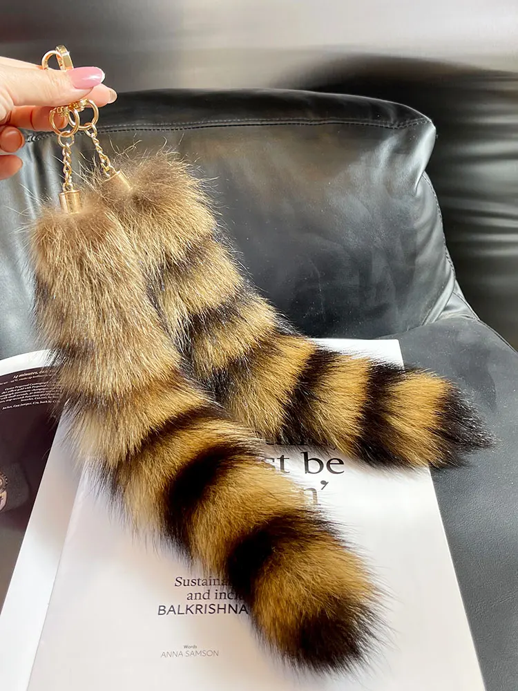 لطيف الثعلب-راكون الذيل المفاتيح الفراء قلادة مفتاح سلسلة أكياس مفاتيح سحرية-حامل زوجين Keyrings لحقيبة الظهر سيارة الديكور