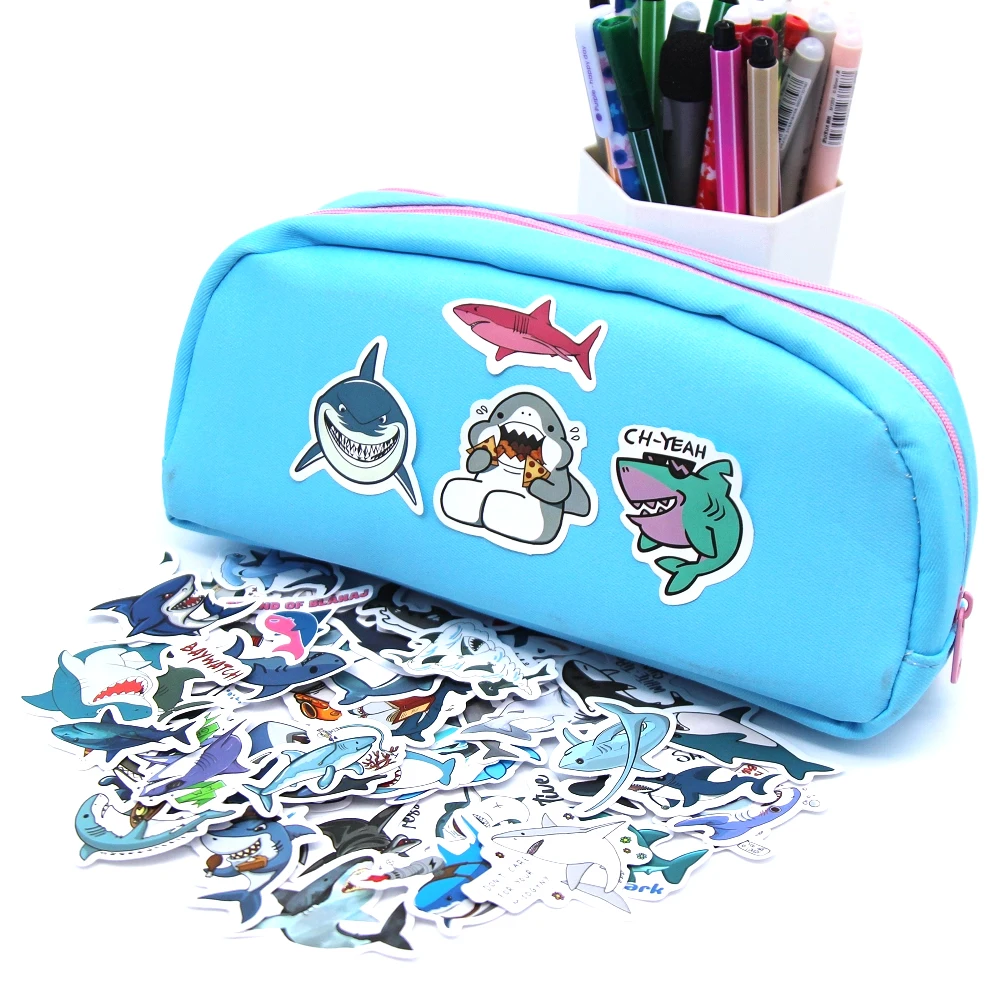 10/100p Sharks Ocean Fish Kawaii Stickers Toys Cute Cartoon Decals For Kids DIY Laptop Scrapbook Stationery Fridge Funny Sticker