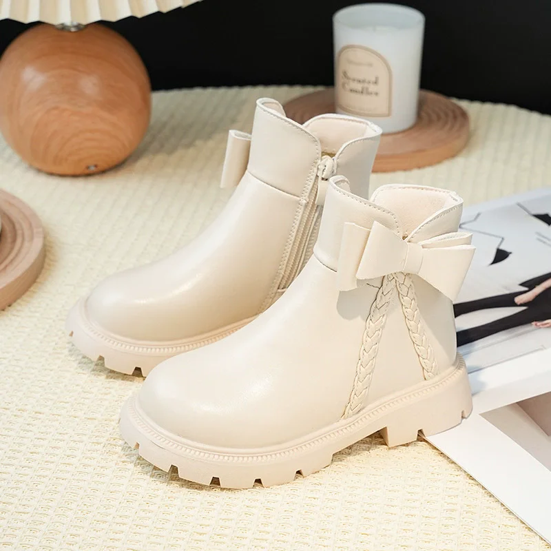 Girls Snow Boots Bow-knot Princess Ankle Boots for Children Waterproof Warm Cotton Ankle High Zipper Autumn Winter Classic 26-36