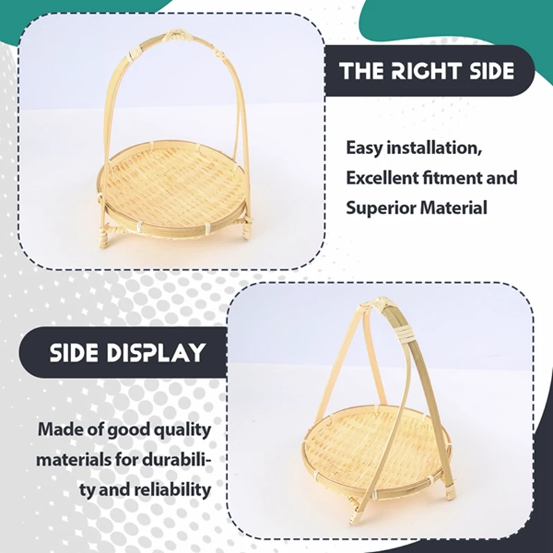 Bamboo Weaving Straw Baskets Tier Rack Wicker Fruit Bread Food Storage Kitchen Decorate Round Plate Stand Container-Single Layer