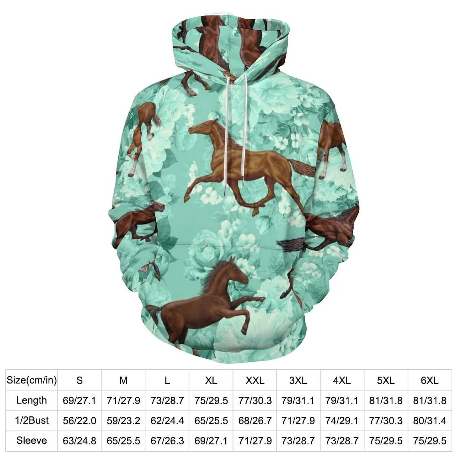 Cool Running Horses Hoodies Long-Sleeve Flowers Print Casual Hoodie Autumn Streetwear Oversize Graphic Loose Hooded Sweatshirts