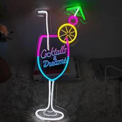 21.6in Cocktails Droom Led Neon Bord Muur Decor Voor Bierbar Winkel Pub Club Nachtclub Verjaardagsfeestje Decoratief Neon Nachtlampje