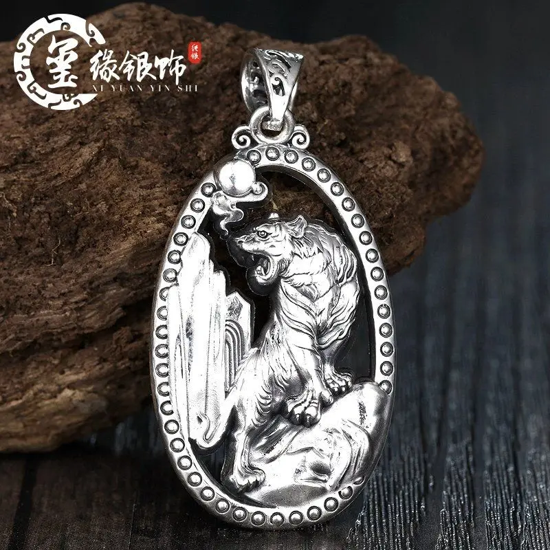 Zodiac Tiger Sterling Silver Pendant Amulet Tiger Xiao Shanhe Silver Pendant Personality Domineering Men's Silver Necklace Thick