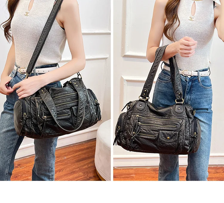 

Мотоциклетная сумка, большая вместительная сумка-тоут с несколькими карманами в стиле ретро, французская сумка через плечо на одно плечо