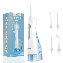 Mornwell novo d52pro irrigador oral recarregável água flosser portátil 300ml 4 bocais jato de água dental à prova dwaterproof água limpador de dentes