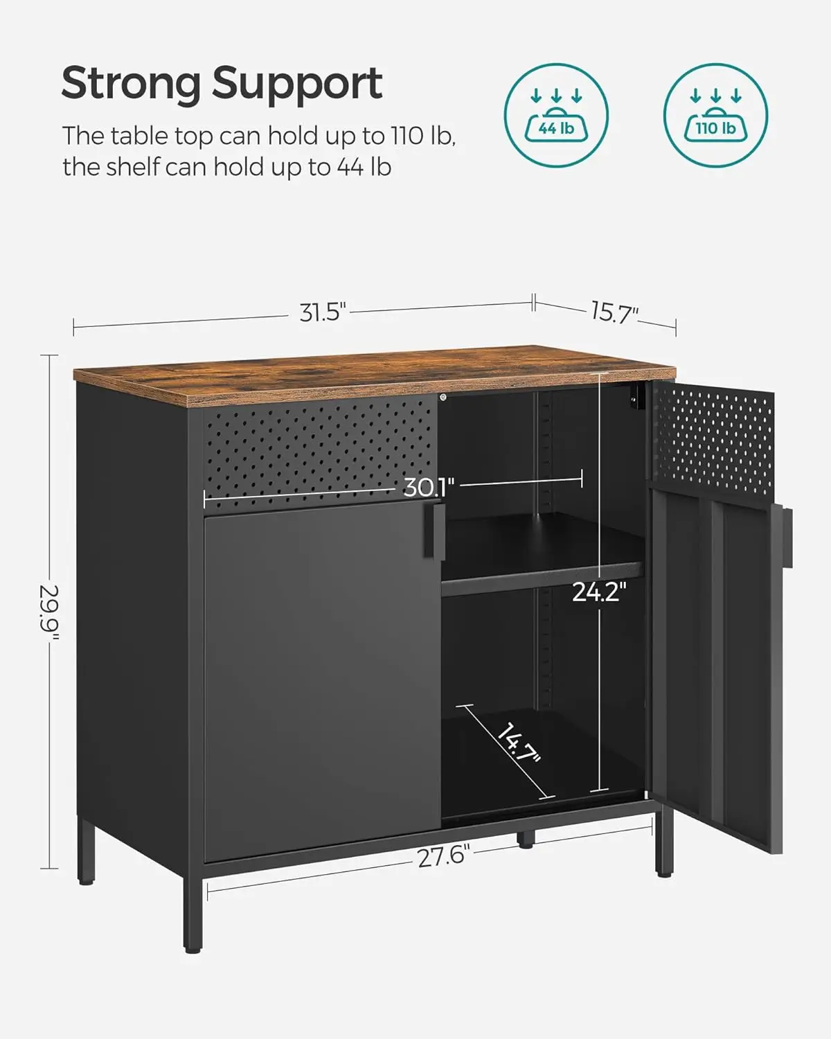 Armoires de rangement avec cadre en acier, lot de 2, armoires en métal, buffet avec portes, étagère réglable, fermeture magnétique,