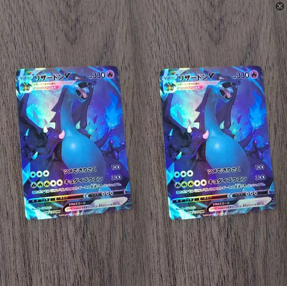 

2Pcs/set DIY Pokemon PTCG Japanese Version Blue Super Charizard X Anime Figure Collection Holographic Color Flash Card Toy Gift