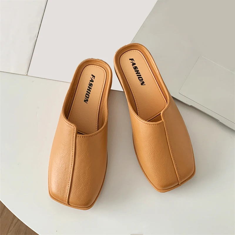 Women\'s New PVC Summer Sandals Fashion Solid Color Daily Leisure Low-Heeled Outdoor Half Slippers