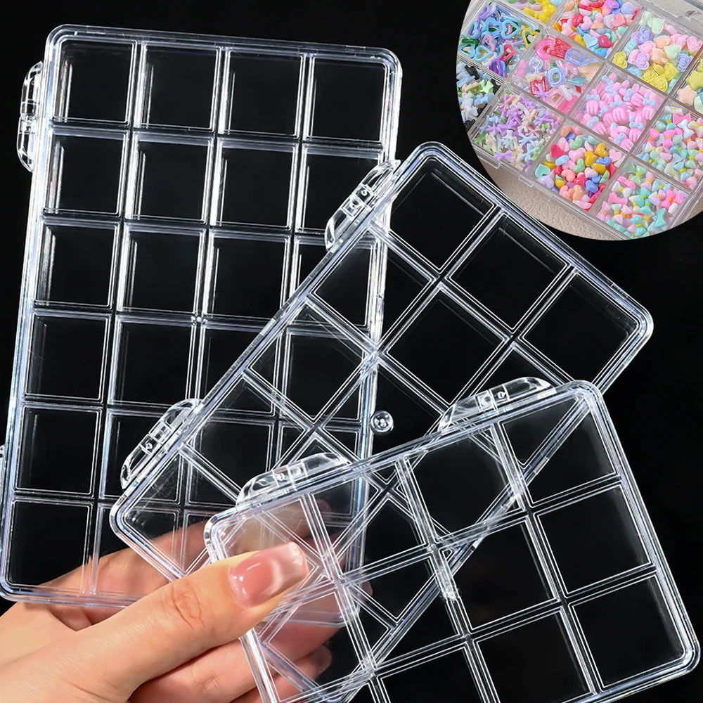 

Прозрачный контейнер для хранения мелочей для маникюра с 12/15/24 отделениями, для бусин, страз, шармов, накладок и других принадлежностей для ногтей