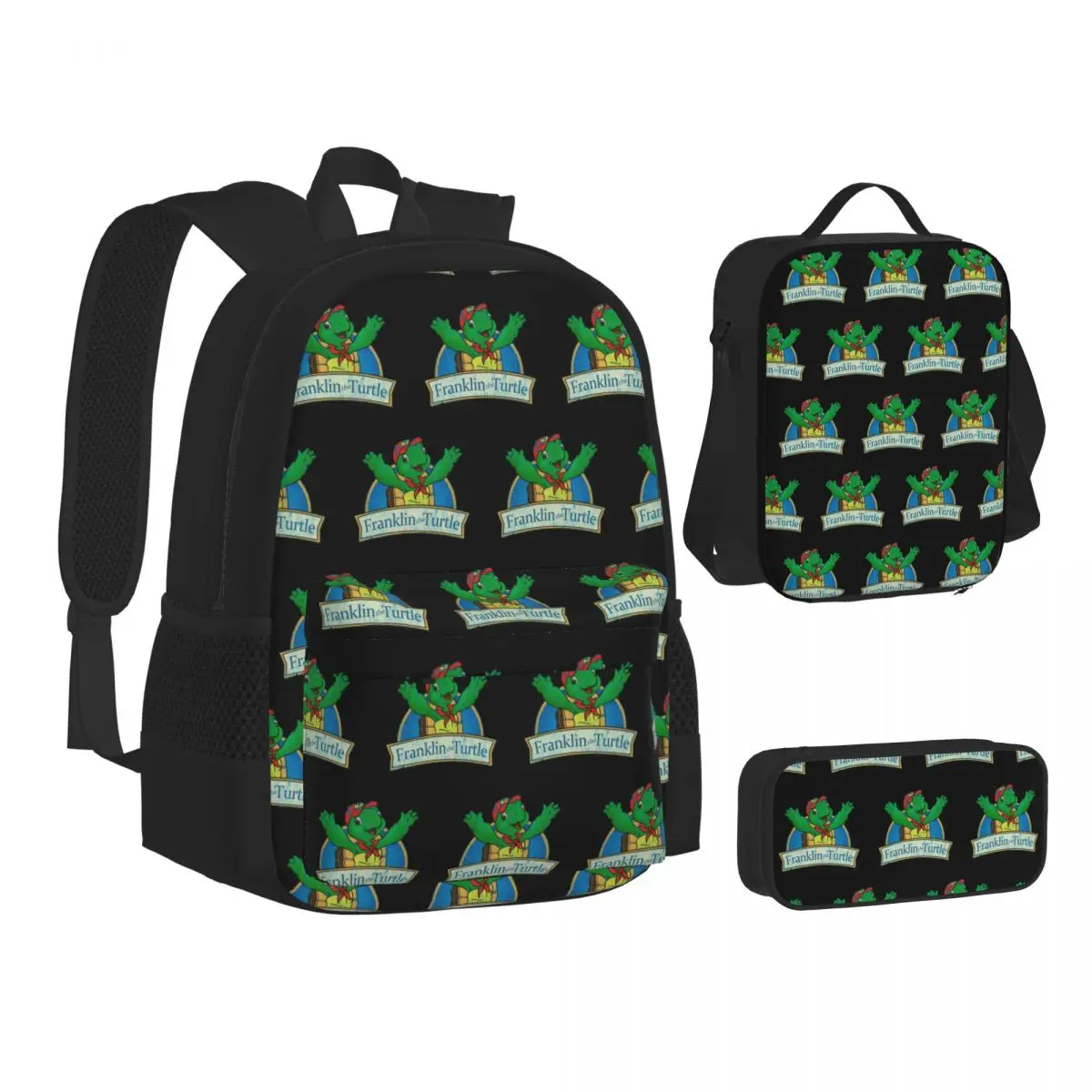 

Vintage Franklin The Turtle Backpacks Boys Girls Bookbag Students School Bags Kids Rucksack Lunch Bag Pen Bag Three-Piece Set