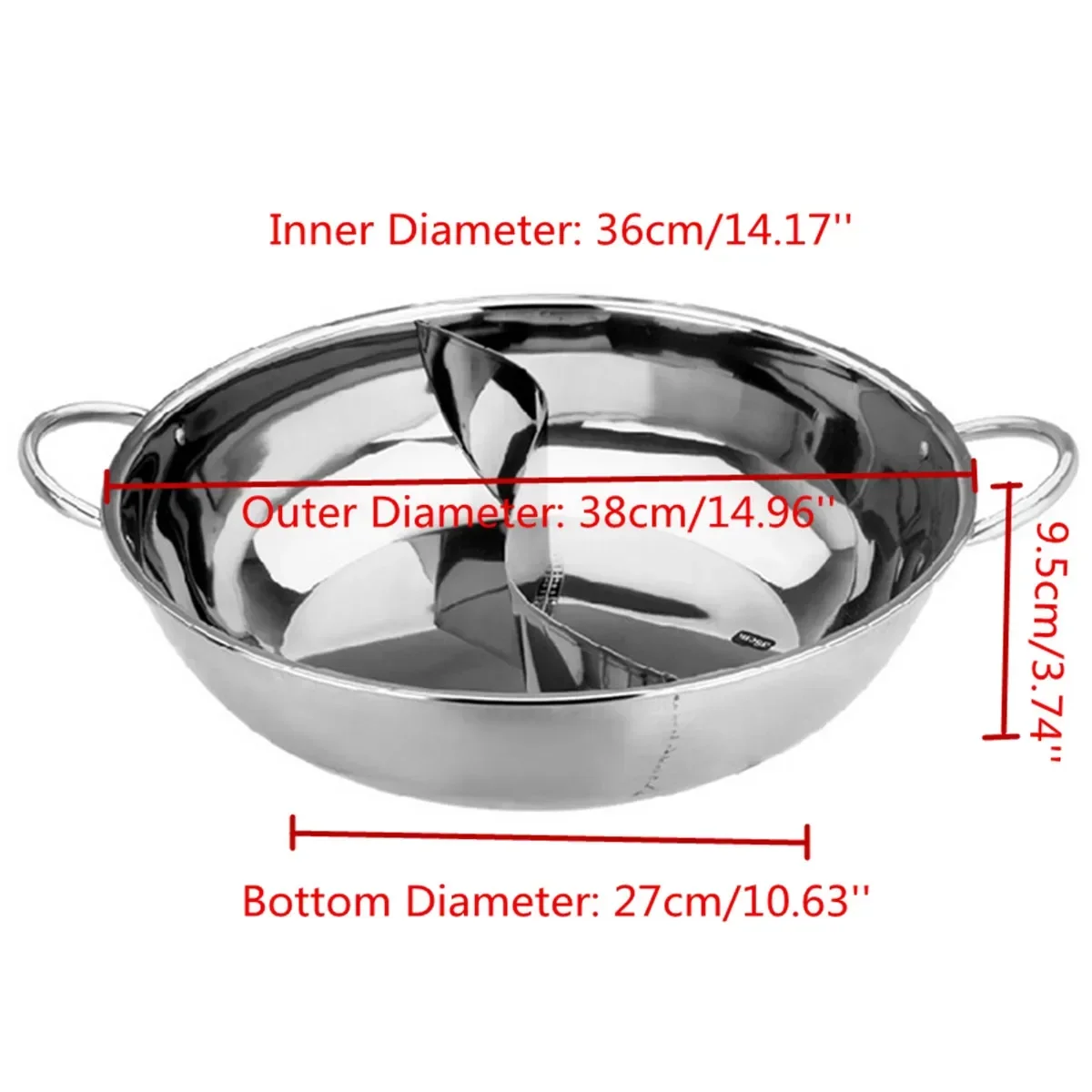 

Stainless Steel Pot Hotpot Induction Cooker Gas Stove Compatible Pot Home Kitchen Cookware Soup Cooking Pot Twin Divided