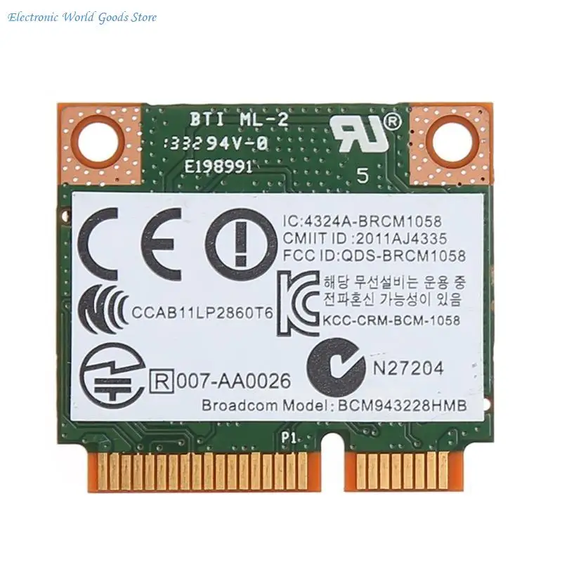 A3PD Dual Band 2.4+5G 300M 802.11a/b/g/n WiFi BT Wireless Half Mini PCI-E Card For BCM943228HMB for HP 718451-001